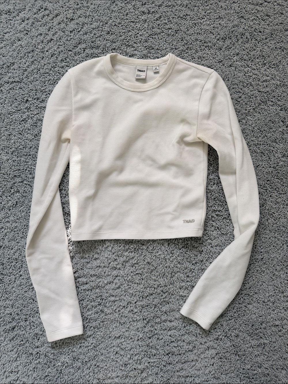 TNA Cropped Long Sleeve Thermal Top in Off-White